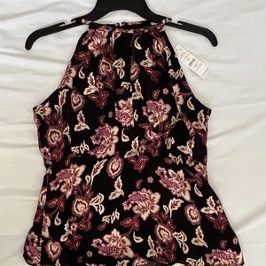 NEW WHBM Silk Burnout Halter in Moroccan Floral on Rich Black. Size 2. NWT